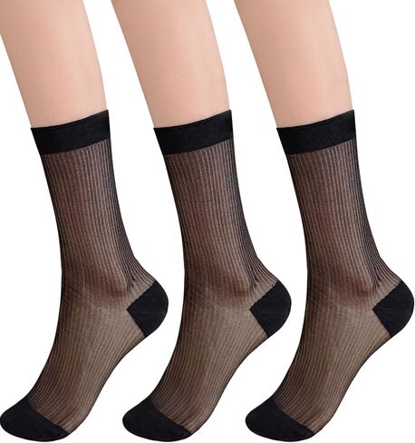 Sheer Vertical Striped Socks Size 5-9, Women's Ankle Crew Transparent See Through Nylon Mesh Ultra Thin Sock in Saudi Arabia