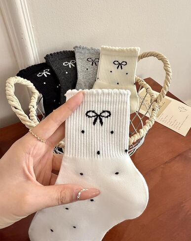 5 Pairs Ruffle Polka Dot Bow Ankle Socks for Women Grils Cute Frilly Lettuce Edge Coquette Cotton Socks Trendy Girly Aesthetic Casual Crew Sock in Saudi Arabia