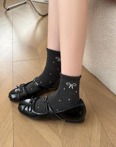 5 Pairs Ruffle Polka Dot Bow Ankle Socks for Women Grils Cute Frilly Lettuce Edge Coquette Cotton Socks Trendy Girly Aesthetic Casual Crew Sock in Saudi Arabia