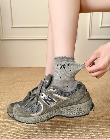 5 Pairs Ruffle Polka Dot Bow Ankle Socks for Women Grils Cute Frilly Lettuce Edge Coquette Cotton Socks Trendy Girly Aesthetic Casual Crew Sock in Saudi Arabia