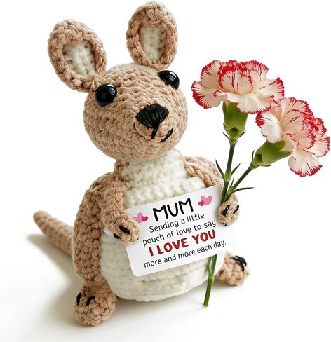 Mothers Day Anniversary Birthday Gifts for Mom from Daughter Son, Best Mum Ever Stuff for Stepmom Bonus Mummy Mother in Law, Handmade Crochet Kangaroo Plush Stuffed, Funny I Love You Moms Cute Decor in Saudi Arabia