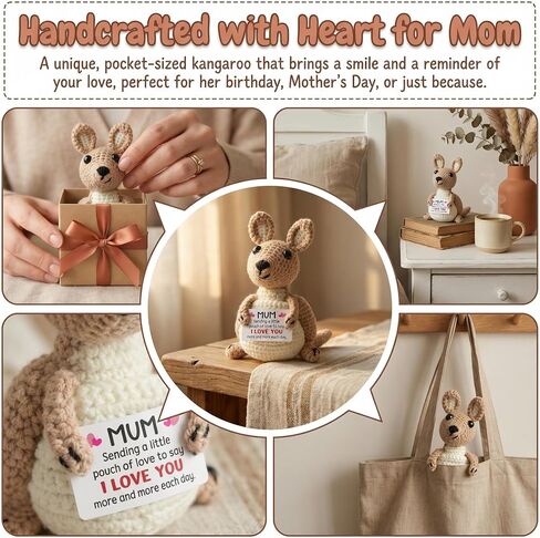 Mothers Day Anniversary Birthday Gifts for Mom from Daughter Son, Best Mum Ever Stuff for Stepmom Bonus Mummy Mother in Law, Handmade Crochet Kangaroo Plush Stuffed, Funny I Love You Moms Cute Decor in Saudi Arabia