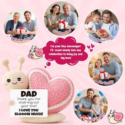 Dad Gifts from Daughter Son,Fathers Day Birthday Gift for Dad,Step First Time Bonus New Daddy Father in Law Papa Gifts,Cute Crochet Pink Snail Ornament in Saudi Arabia