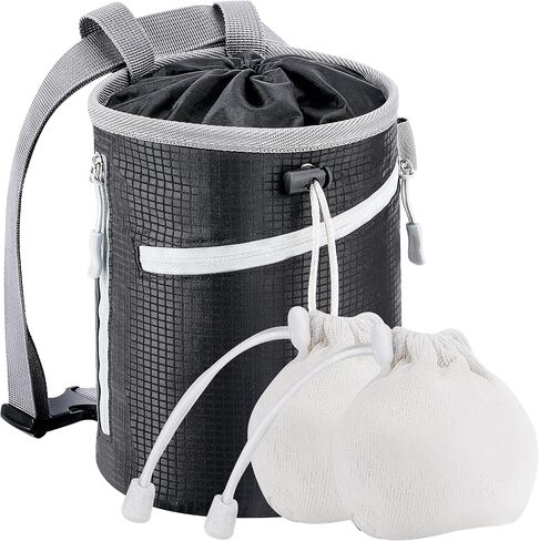 MIUONO Chalk Bag for Rock Climbing, Bouldering Chalk Bag Bucket with 2 Chalk Balls, 2 Waterproof Zipper for Gymnastics, Cross Fit, and Lifting (Large) in Saudi Arabia