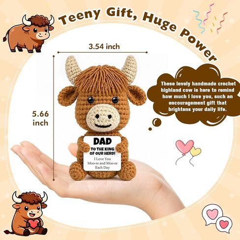 Fathers Day Mini Highland Cow Gift for Dad from Son Daughter Wife, Funny Handmade Crochet Highland Cow Birthday Gifts for Daddy Fathers Papa New Bonus Step Dads Father, I Love You Dad Gift in Saudi Arabia
