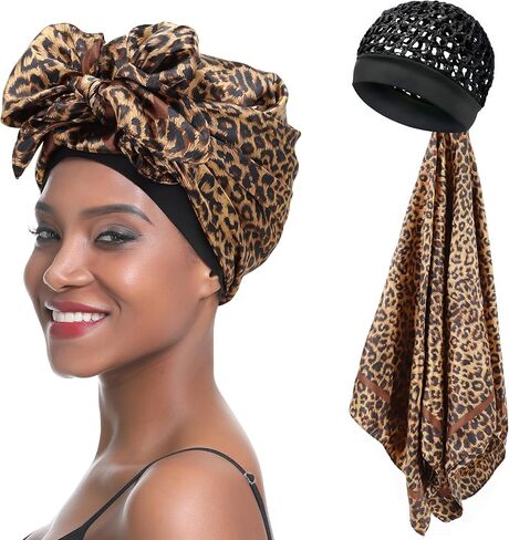 Wrap Cap Hair Net for Silk Press, 2 in 1 Silk Press Wrap Satin Scarf Hair Net for Sleeping Curly Hair Care in Saudi Arabia