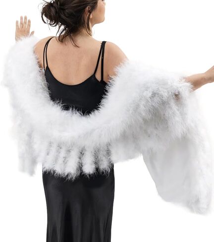 LVCOMEFF Women Feather Shawl Cape with Tassel Furry Fluffy Fringe Wrap Wedding Party in Saudi Arabia