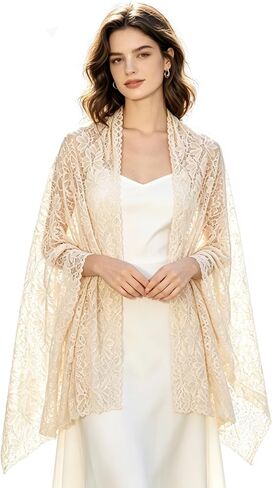 Women's Lace Wrap Shawl with Rhinestone,Floral Pattern Scraf,Lightweight Sheer Wrap Cover-Up for Evening Wedding Formal Event in Saudi Arabia
