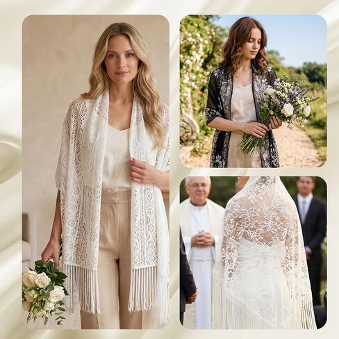 2 Pcs Lace Scarf Shawl for Women, Elegant Soft Scarf Bridal Scarve for Evening Dress, Wedding Bridal Stole, Lightweight Mesh Shawl For Party, White And Black in Saudi Arabia