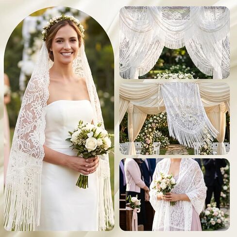 2 Pcs Lace Scarf Shawl for Women, Elegant Soft Scarf Bridal Scarve for Evening Dress, Wedding Bridal Stole, Lightweight Mesh Shawl For Party, White And Black in Saudi Arabia