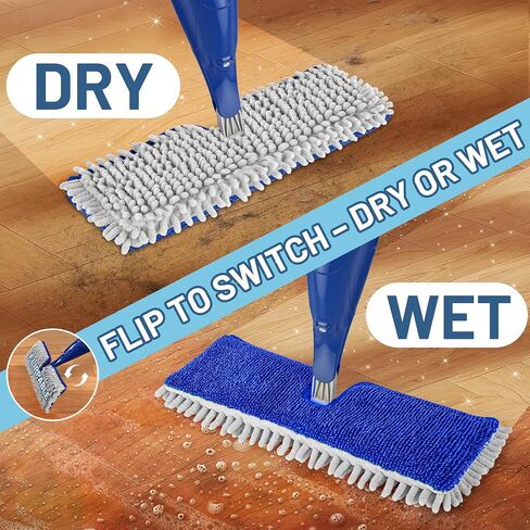 Papclean Spray Mops لتنظيف الأرضية: ممسحة غبار مزدوجة من جانب الخشب الصلب الأرضية مع منصات الألياف الدقيقة القابلة لإعادة الاستخدام - تنظيف الحمام المطبخ الجاف الرطب in Kuwait