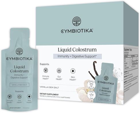 CYMBIOTIKA Liquid Colostrum, 1.5g Full Spectrum Colostrum, Grass-Fed Bovine Colostrum for Gut Health, Immune Support, Skin & Recovery, Sea Salt Vanilla Flavor, 26 Daily Packets (Single Pack) in Saudi Arabia