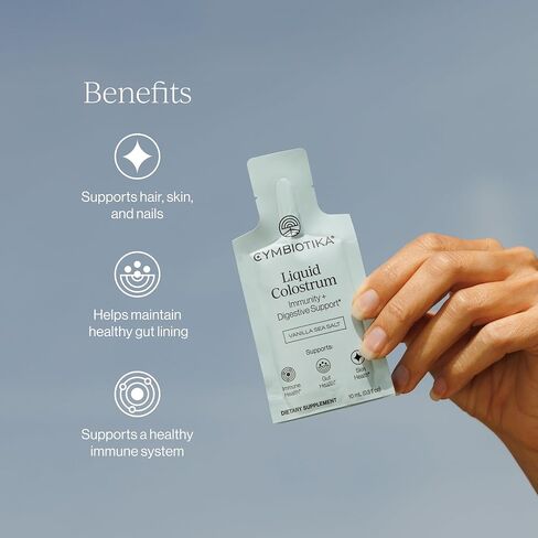 CYMBIOTIKA Liquid Colostrum, 1.5g Full Spectrum Colostrum, Grass-Fed Bovine Colostrum for Gut Health, Immune Support, Skin & Recovery, Sea Salt Vanilla Flavor, 26 Daily Packets (Single Pack) in Saudi Arabia