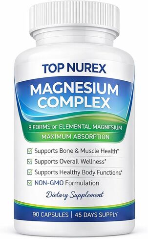Magnesium Complex 1000 mg, 8-Source Magnesium Blend with Glycinate, Citrate, Malate & Taurate, Vegan Formula, Non-GMO, 90 Capsules in Kuwait