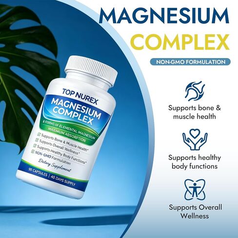 Magnesium Complex 1000 mg, 8-Source Magnesium Blend with Glycinate, Citrate, Malate & Taurate, Vegan Formula, Non-GMO, 90 Capsules in Kuwait