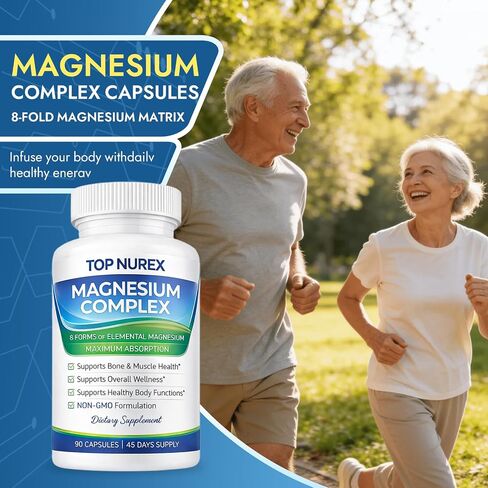 Magnesium Complex 1000 mg, 8-Source Magnesium Blend with Glycinate, Citrate, Malate & Taurate, Vegan Formula, Non-GMO, 90 Capsules in Kuwait