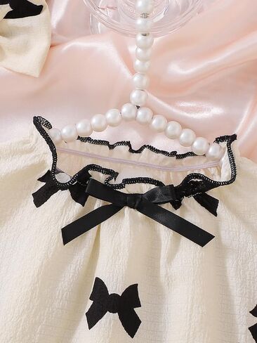 Cute Sweet Summer Bow Print Dress with Bow Headband 2-Piece Set, Featuring Bubble Wrinkle Fabric in Kuwait