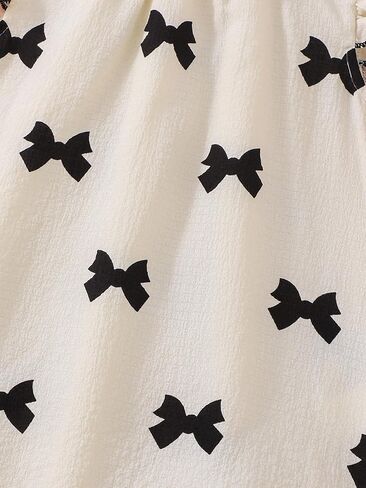 Cute Sweet Summer Bow Print Dress with Bow Headband 2-Piece Set, Featuring Bubble Wrinkle Fabric in Kuwait