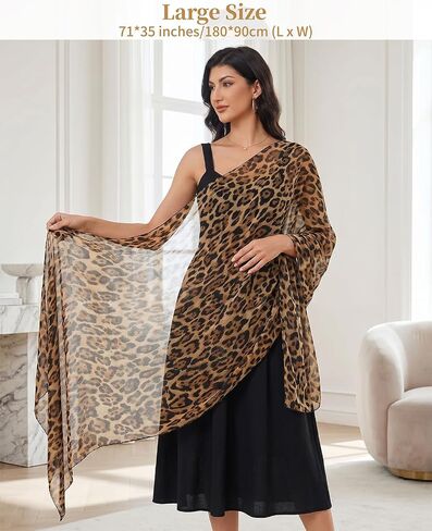 2PCS Leopard Scarf, Cheetah Print Shawls and Wraps for Womens Hijab Scarf Voile Sheer Beach Scarves Sunscreen Sil k Head Shawl in Saudi Arabia
