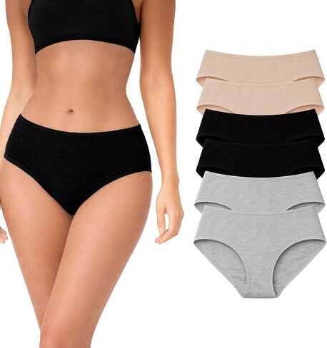 BODY CONTROL Women's Cotton Full Brief Panties, Mid Rise Full Coverage Underwear, Soft Stretch Multipack Briefs in Saudi Arabia