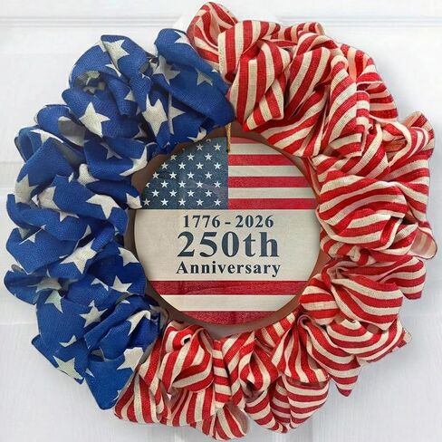 4th of July Wreath for Front Door - 20 inch Memorial Day Patriotic Decorations Outdoor, Red White and Blue 1776-2026 USA 250th Anniversary Burlap American Flag Door Wreaths in Saudi Arabia
