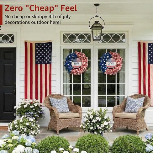 4th of July Wreath for Front Door - 20 inch Memorial Day Patriotic Decorations Outdoor, Red White and Blue 1776-2026 USA 250th Anniversary Burlap American Flag Door Wreaths in Saudi Arabia