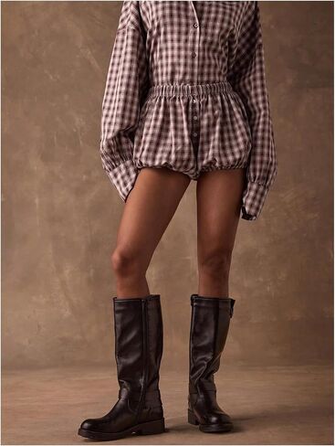 MakeMeChic Women's Plaid Bubble Shorts Blommer Low Waist Puffy Cute Balloon Shorts Skorts in Saudi Arabia