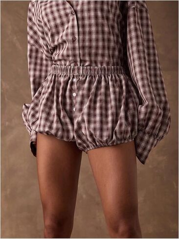 MakeMeChic Women's Plaid Bubble Shorts Blommer Low Waist Puffy Cute Balloon Shorts Skorts in Saudi Arabia