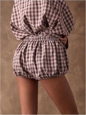 MakeMeChic Women's Plaid Bubble Shorts Blommer Low Waist Puffy Cute Balloon Shorts Skorts in Saudi Arabia