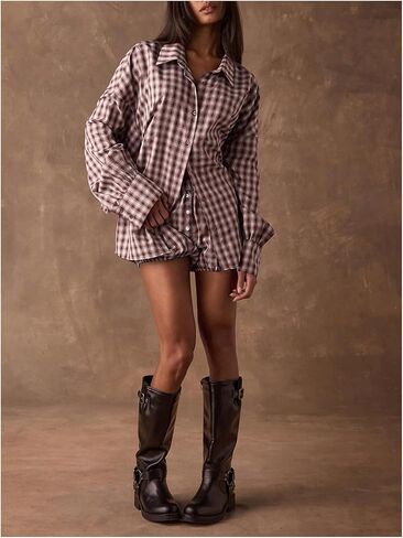 MakeMeChic Women's Plaid Bubble Shorts Blommer Low Waist Puffy Cute Balloon Shorts Skorts in Saudi Arabia
