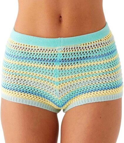 LILTWIST Crochet Knit Striped Shorts for Women Y2k Summer Beachy Vacation Mini Short Boho Low Rise Stripes Tight Micro Shorts in Saudi Arabia