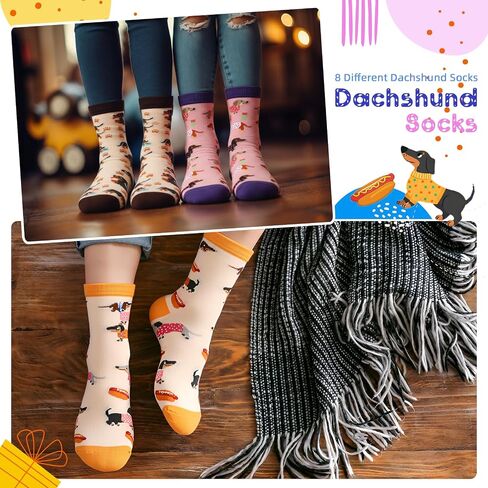 Ramede 8 أزواج جوارب Dachshund للنساء مضحك الحيوانات السجق الكلب جوارب قطنية لمحبي Dachshund هدية عيد ميلاد التخرج in Kuwait
