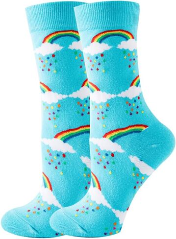 Women Colourful fun Socks,Ladies Crew Cute Combed cotton animal cat flowers fruit socks,Novelty Gag Gifts for Women in Saudi Arabia