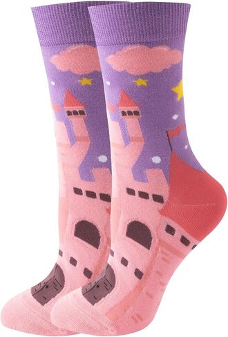 Women Colourful fun Socks,Ladies Crew Cute Combed cotton animal cat flowers fruit socks,Novelty Gag Gifts for Women in Saudi Arabia