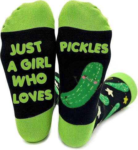 RosyClouds Cute Pickle Socks for Women - Just a Girl Who Loves Pickles Novelty Crew Socks, Funny Food Lover Gift in Saudi Arabia