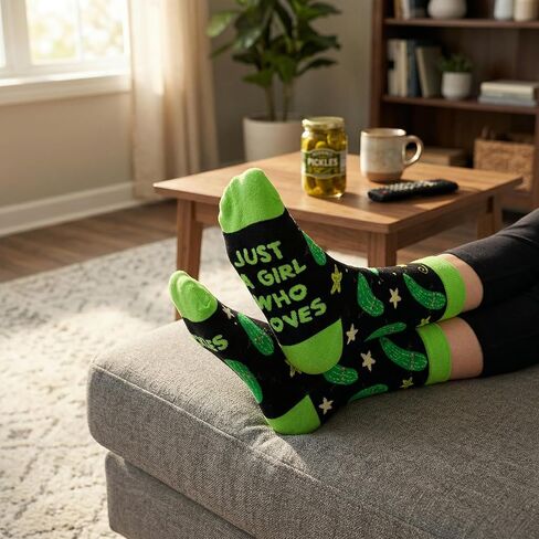 RosyClouds Cute Pickle Socks for Women - Just a Girl Who Loves Pickles Novelty Crew Socks, Funny Food Lover Gift in Saudi Arabia