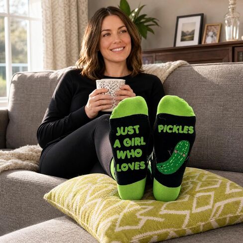 RosyClouds Cute Pickle Socks for Women - Just a Girl Who Loves Pickles Novelty Crew Socks, Funny Food Lover Gift in Saudi Arabia
