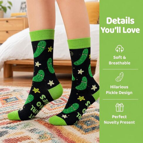 RosyClouds Cute Pickle Socks for Women - Just a Girl Who Loves Pickles Novelty Crew Socks, Funny Food Lover Gift in Saudi Arabia