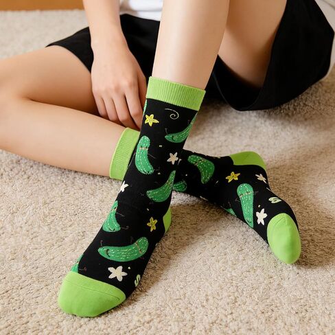 RosyClouds Cute Pickle Socks for Women - Just a Girl Who Loves Pickles Novelty Crew Socks, Funny Food Lover Gift in Saudi Arabia