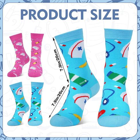 Ishua 2 Pairs Nurse Socks Women Funny Novelty Ankle Socks Blue and Pink Nurse Week Gifts for Doctor & Nurse Appreciation Present in Saudi Arabia