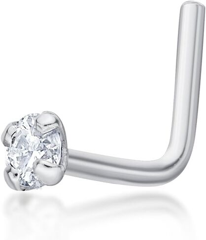 Reeds 1/20ct Diamond 14k White Gold Stud L-Shape Nose Ring - 20 Gauge in Saudi Arabia
