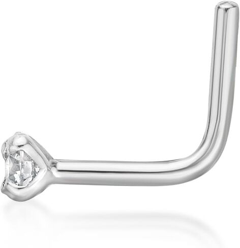 Reeds 1/20ct Diamond 14k White Gold Stud L-Shape Nose Ring - 20 Gauge in Saudi Arabia