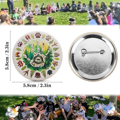 Therian Button Badge 2.3in, Therian Pride Symbol Pin with Wolf Fox Cat Paw Prints, Forestcore Nature Woodland Backpack Jacket Accessory, Gift for Therian Community in Saudi Arabia