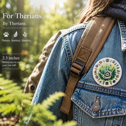 Therian Button Badge 2.3in, Therian Pride Symbol Pin with Wolf Fox Cat Paw Prints, Forestcore Nature Woodland Backpack Jacket Accessory, Gift for Therian Community in Saudi Arabia