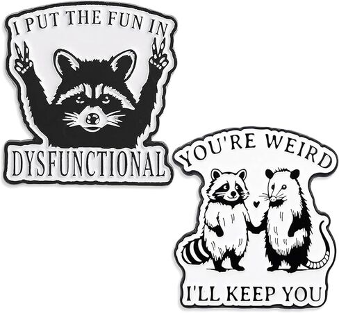 2 Pcs Funny Enamel Pins, I Put The Fun In Dysfunctional and Possum Raccoon Couple Pin Brooch, Funny Pins for Adults, Bag,Backpack,Jacket in Saudi Arabia