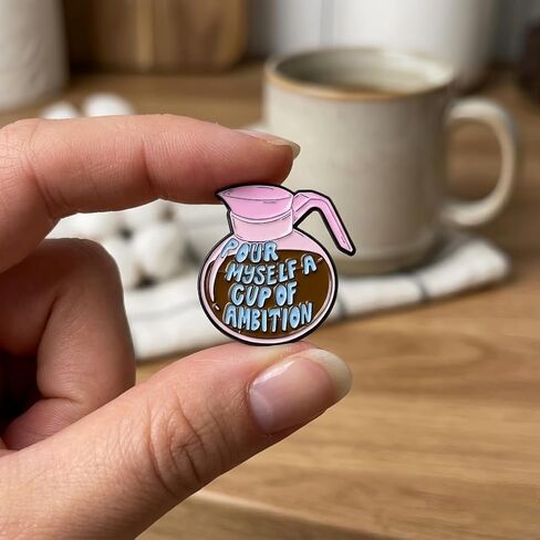 Funny Coffee Pot Enamel Pin - Cartoon Coffeemaker Pins Brooch for backpack, jackets, Hats with “Pour Myself a Cup of Ambition" Humor Caffeine Brooches Gift for Friends in Saudi Arabia