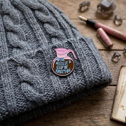 Funny Coffee Pot Enamel Pin - Cartoon Coffeemaker Pins Brooch for backpack, jackets, Hats with “Pour Myself a Cup of Ambition" Humor Caffeine Brooches Gift for Friends in Saudi Arabia