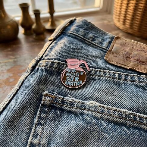 Funny Coffee Pot Enamel Pin - Cartoon Coffeemaker Pins Brooch for backpack, jackets, Hats with “Pour Myself a Cup of Ambition" Humor Caffeine Brooches Gift for Friends in Saudi Arabia