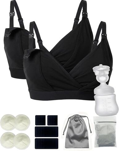Pumping Bra Hands Free 2pk Nursing and Pumping Bra in One Adjustable V-Neck Bra Holding Breast Pumps Black in Saudi Arabia