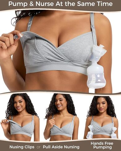 Pumping Bra Hands Free 2pk Nursing and Pumping Bra in One Adjustable V-Neck Bra Holding Breast Pumps Black in Saudi Arabia